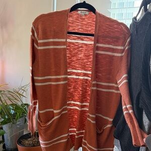 Madewell Rust and White Striped Open-Front Cardigan